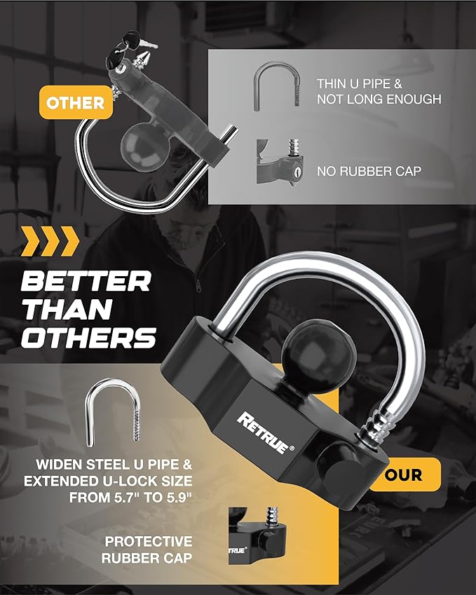 RETRUE Universal Coupler Lock Trailer Locks Ball Hitch Trailer Hitch Lock Adjustable Security Heavy-Duty Steel Fits 1-7/8 Inch, 2 Inch, 2-5/16 Inch Couplers (Black & Silver, Pack of 2)