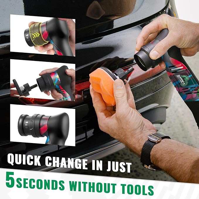 BATOCA S5 Cordless Mini Car Polisher Buffer Sander Dual Action Rotary Small Polishing Machine for Car Detailing 1inch 2inch 3inch Polishing Pad Kit with 2x 12V Battery 2000-5500RPM New Exterior Design