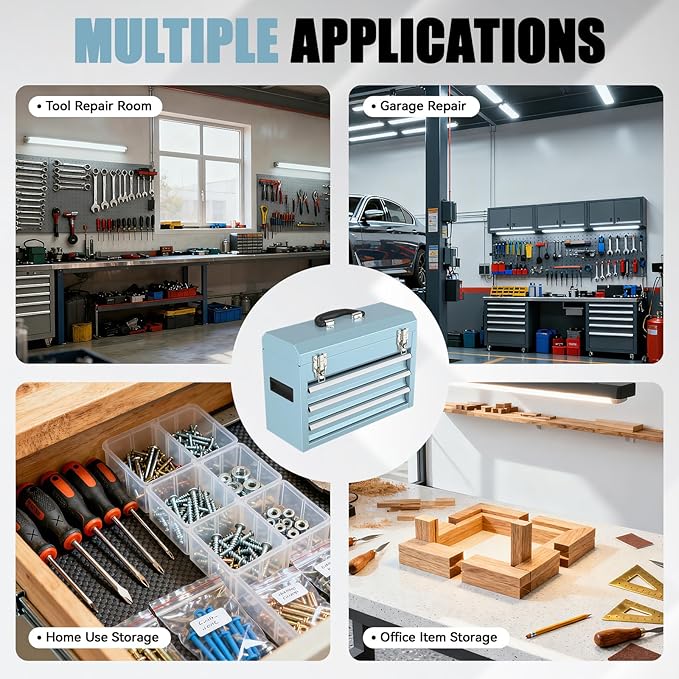 3-Drawer Tool Box, Tool Storage Cabinet, Tool Chest and Locking Mechanism, Metal Tool Cart for Garage Workshop and Room Use (Blue)