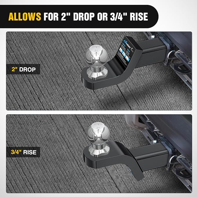 Nilight Trailer Hitch Ball Mount with 2-Inch Trailer Ball & 5/8" Hitch Pin Clip Fits 2-in Receiver 7500 lbs 2" Drop