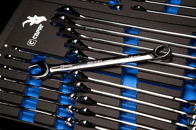 Capri Tools Combination Wrench Set with The Mechanic's Tray, Metric 6 to 24 mm, 19-Piece (CP11390MT)