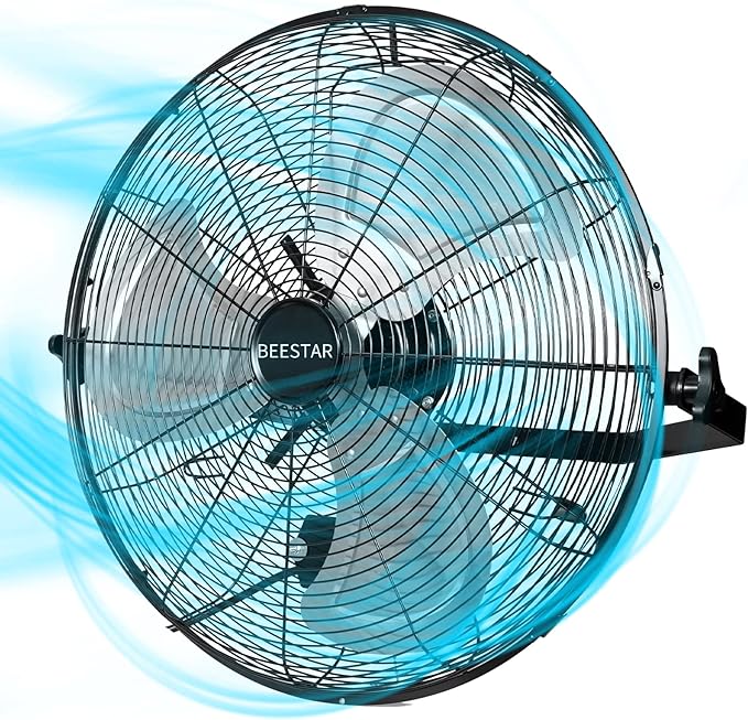 BEESTAR 20 inch High Velocity Wall Mount Fan,Industrial Fan with 3 Speed Commercial Ventilation,Easy Operation and 270 Degree Tilting,Metal Fan for Warehouse,Greenhouse, Workshop and Basement
