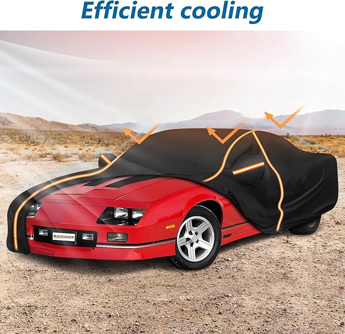 Car Cover for Chevy Camaro 1982-2002, Waterproof 210D Oxford Cloth and Cotton Cover Outdoor Full Car Covers with Zipper Windproof Heavy Duty All Weather with Wind, Sun, UV and Dust Protectio