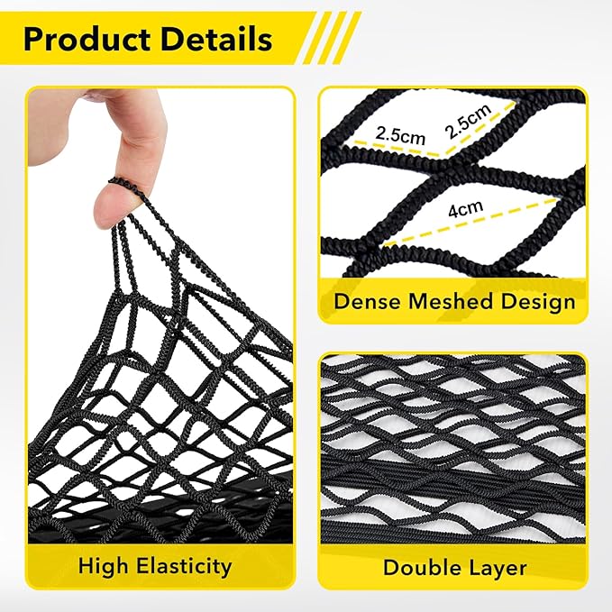 CarBole Highly Elastic Cargo Net for Pickup, Heavy Duty Truck Bed Load Mesh for SUV ATV UTV Trailer Trap Roof Rack Boat Netting Organizer (Double Layer 4'x4' Stretches to 7'x7')
