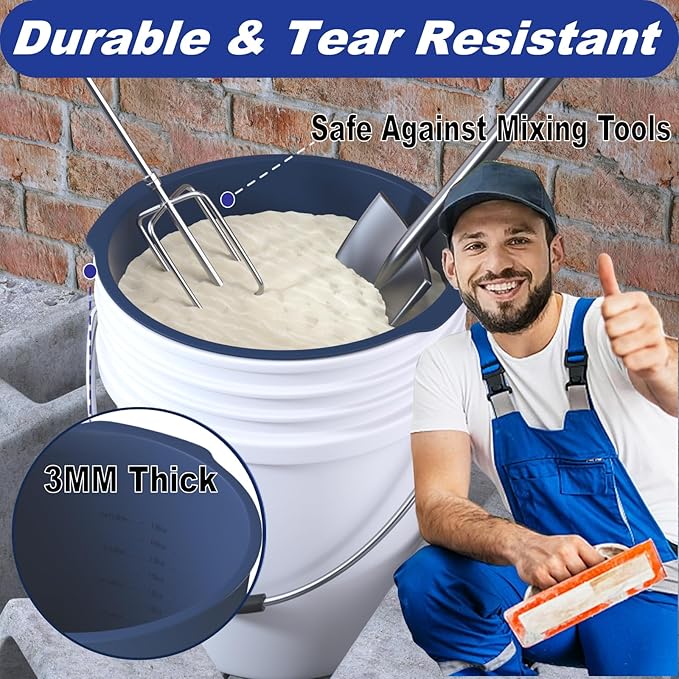 5 Gallon Reusable Bucket Liner, Leakproof Concrete Tools Durable Silicone Bucket Insert, Food Grade Container for Food Storage or Thanksgiving Turkey Brine Bucket, for Paint, Thinset, Ice (Dark Blue)