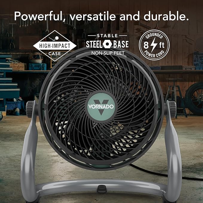Vornado EXO61 Heavy Duty Air Circulator, 3-Speed, Industrial Floor Blower Fan with 8 ft Cord, IP54 Motor, Steel Base, Non-Slip Feet for Garage, Workshop, Job Site Cooling