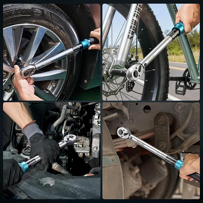 Seesii Torque Wrench Set: 1/4 3/8 1/2-inch Drive Click Torque Wrench, 10-160in.lb, 10-45ft.lb, 10-220ft.lb with Adapters, ±3% Accuracy, 72-Tooth Dual-Scale for Bike Moto Car Maintenance