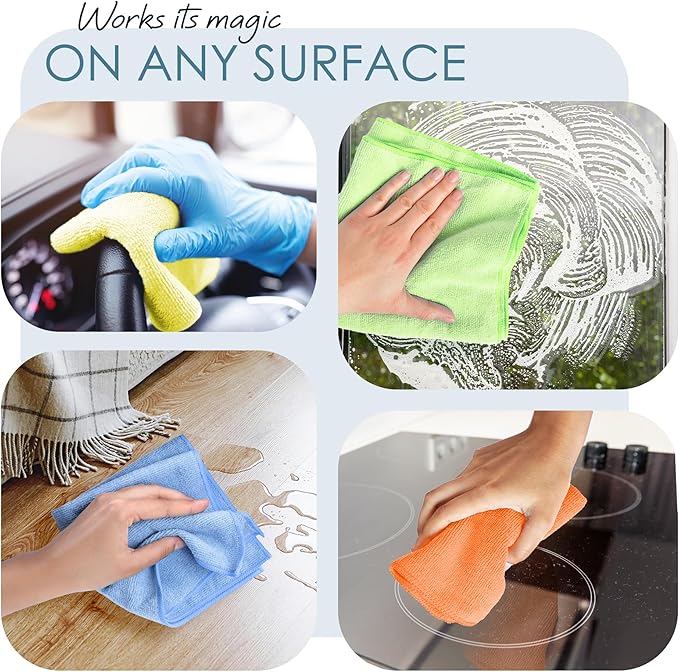 Hearth & Harbor Microfiber Cleaning Cloth for Cars 12 Pack Washcloths, Orange Cleaning Rags, Reusable Microfiber Cloth Rags for Cleaning, Lint Free Cloth, 12''x12'' (V-HH-Cloth-M-12-Org)
