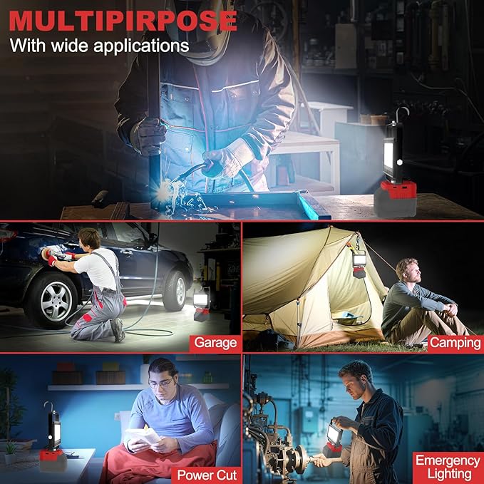 60W 6000LM Cordless Work Light Compatible with Milwaukee 18V Battery (Battery Not Included), Portable LED Flashlgiht Flood Light with USB &Type C Charging for Job Site, Emergency, Camping