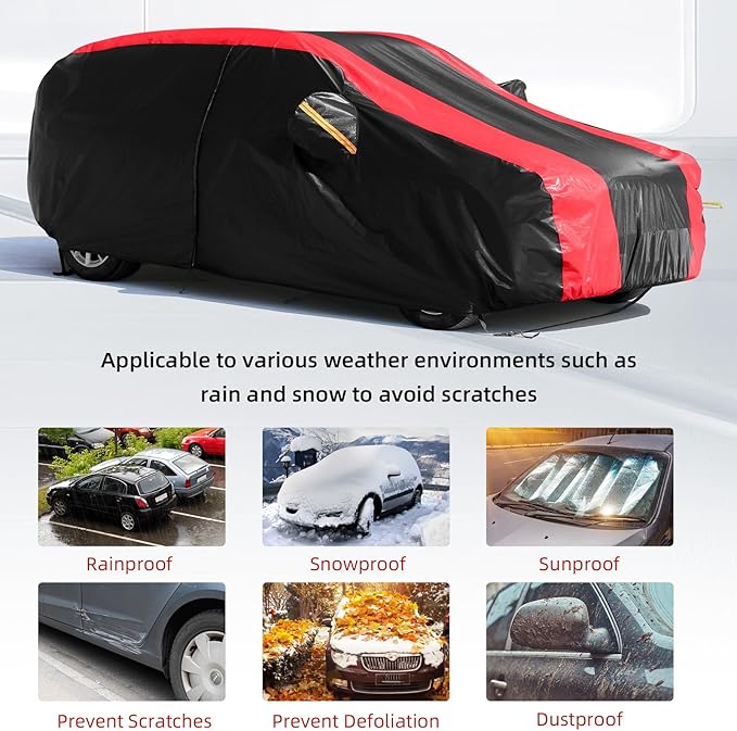 6-Layer Car Cover Waterproof All Weather for Automobiles,Universal Fit for SUV,Outdoor Full Cover Rain Sun UV Protection with Zipper Cotton,Fit SUV Jeep-Length (184" to 190")