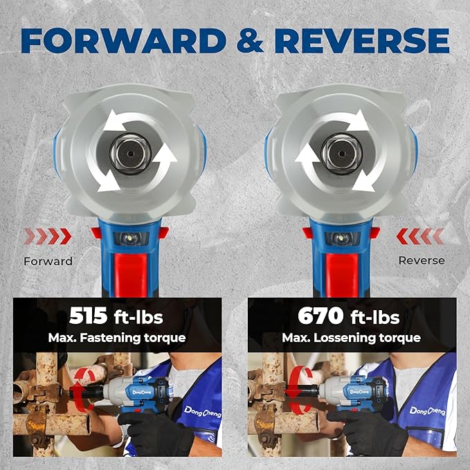Dong Cheng 20V Brushless Impact Wrench, 670 ft-lbs (910N.m) Max Torque, 1/2 inch 4-Speed 2200RPM Cordless Impact Gun with Tool Bag, 2x4.0Ah Battery & Charger for Bolts on Cars, Trucks.etc