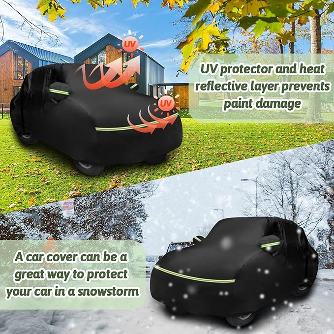 Car Cover for 2007-2025 Fiat 500/500C/500E Abarth/New Fiat 500 (Hatchback/Cabrio/3+1), 210T Waterproof Sun Rain Dust Snow Protection Outdoor Fiat Car Cover with Cotton Lining and Zipper Door-Black
