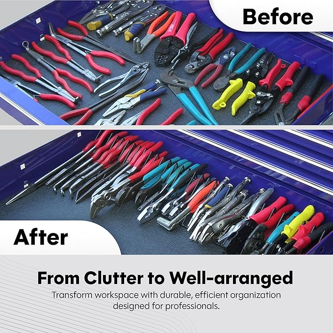 Pliers Rack for Tool Drawer Storage, Holds 32 Tools, Steel Frame, Triple-Coated Vinyl, Adjustable Organizer for Toolboxes, Durable Holder for Home, Garage, and Professional Use