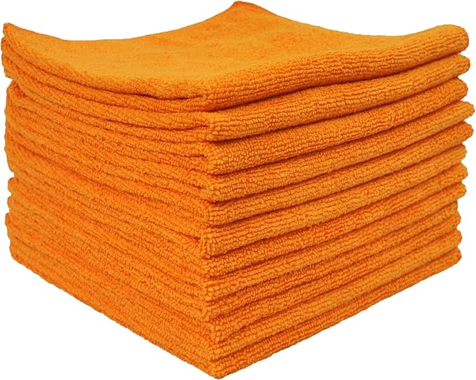 Eurow Utility 240 GSM Terry Weave Microfiber Cleaning Towels for Home, Auto, Boat, RV, Garage, Shop, Streak-Free, Scratch-Free, Reusable, Multi-Surface, Ultra Absorbent, 16x16 Inch, 12-Pack, Orange
