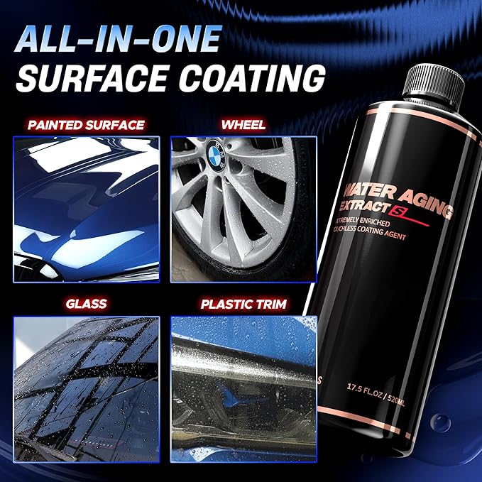 Water Aging Extract S Super Easy Spray On Rinse-Off Ceramic Coating, Touchless Hydrophobic Sealant for Deep Gloss & High Gloss Solutions for Car Wheels and Glass 17.6oz