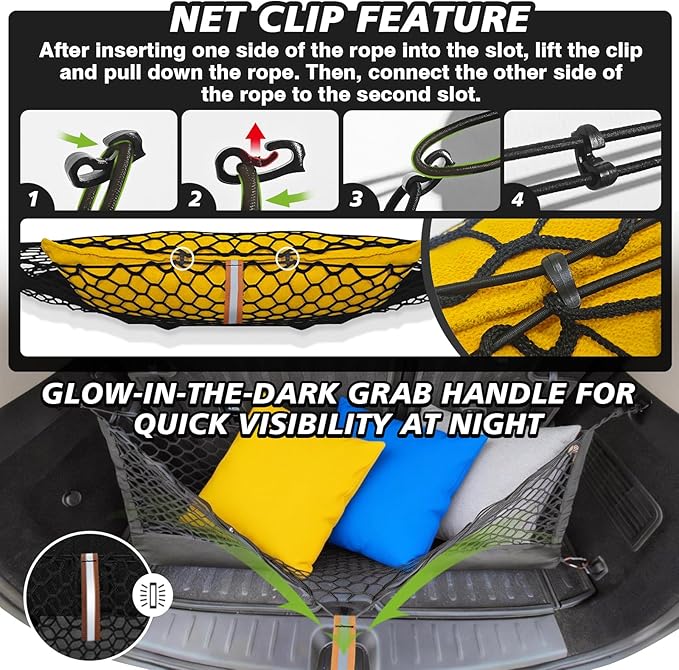 Muslogy Truck Bed Cargo Net Trunk Netting Compatible with 2020-2024 Subaru Forester Accessories, Pickup Cargo Organizer SUV Sedan Storage Net w/Heavy Duty Carabiners