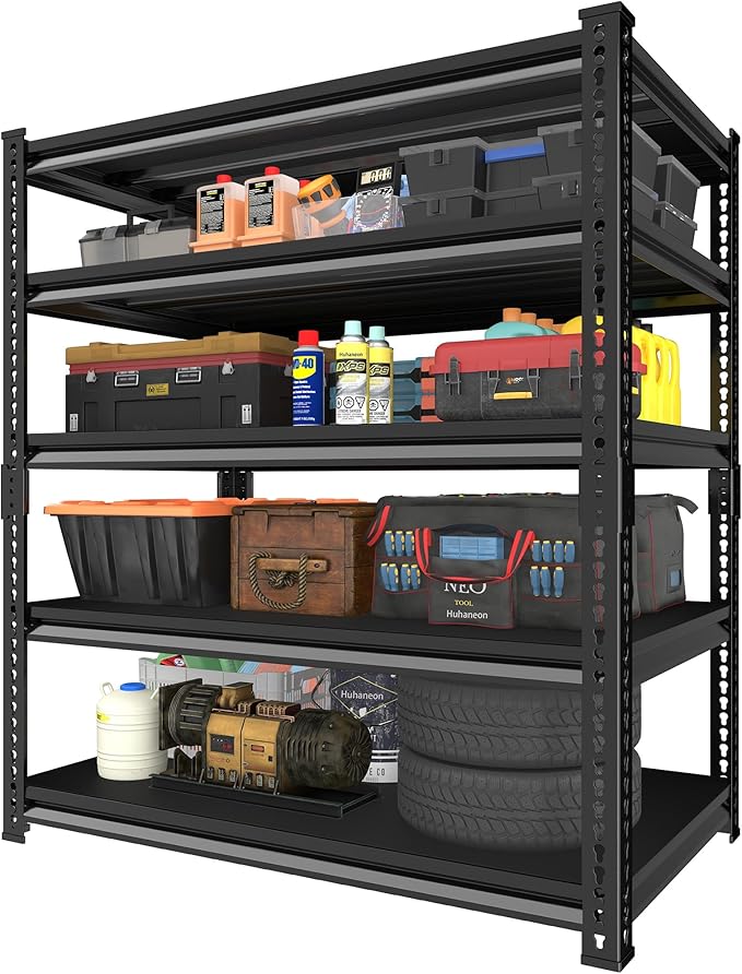 Heavy Duty Garage Shelves - 48''W 3,000Lbs Steel Metal Adjustable Utility Industrial Storage Shelving Rack Units for Warehouse Basement 5 Tier Black 47.2" W x 23.6" D x 78" H