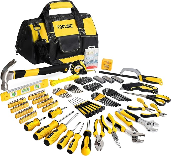 TOPLINE 390-Piece Hand Tool Kits for Home, 14-Inch Wide Mouth Tool Bag with Tools Included, Home Tool Set for Men, General Maintenance, Daily Use