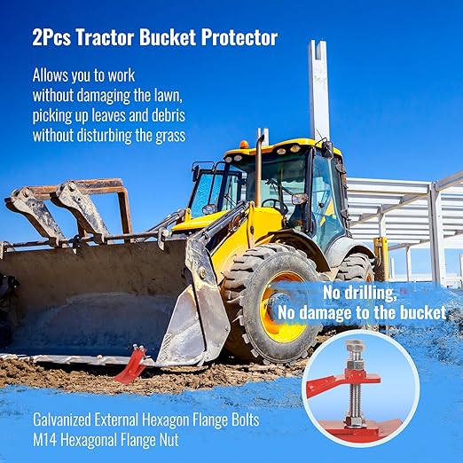 Doppy 2Pcs Tractor Bucket Edge Protector, 3/8'' Thick Snow Skid Tamer, Double Hex Lock Nuts & Bolts Included for Snow Removal, Leaves, Gravel Spreading,Red