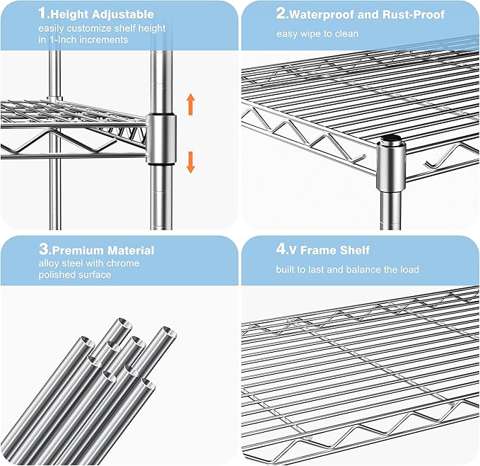 1-Tier Wire Shelf Rack,30" Wx14 Dx17 H,Single Metal Shelves Rack,Height Adjustable Metal Wire Shelving Unit and Storage for Kitchen,Cabinet,Countertop,Under-Sink,Closet,Pantry,Studio
