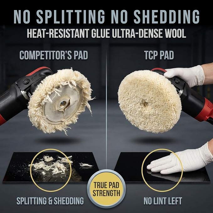 TCP Global 8" 100% Wool Polishing & Buffing Pad (3 Pack) with Hook and Loop Backing - Wool Buffing Pad for Automotive, Marine, Truck, RV & Compound Cutting
