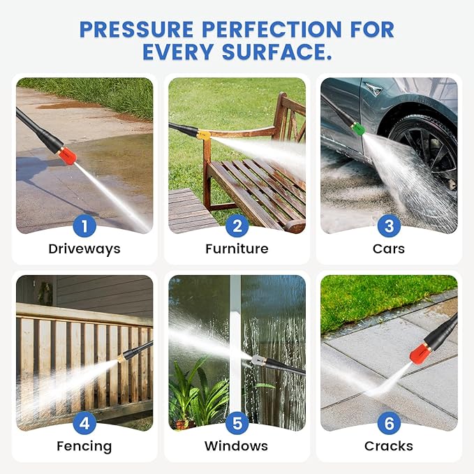 Adjustable Electric Pressure Washer 5000PSI with 33FT Flexible Extension Hose + 34FT Power Cord, 4 Nozzles, Foam Cannon, Best Power Washer for Cars, Patios, Driveways, Green
