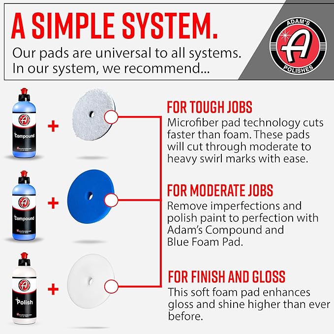 Adam's Polishes Premium Polisher Pads Bundle - Expertly Designed to Make Polishing and Paint Correction Easier and Quicker - Color Coded to Match with Recommended Polishes (6.5" Pads Bundle)