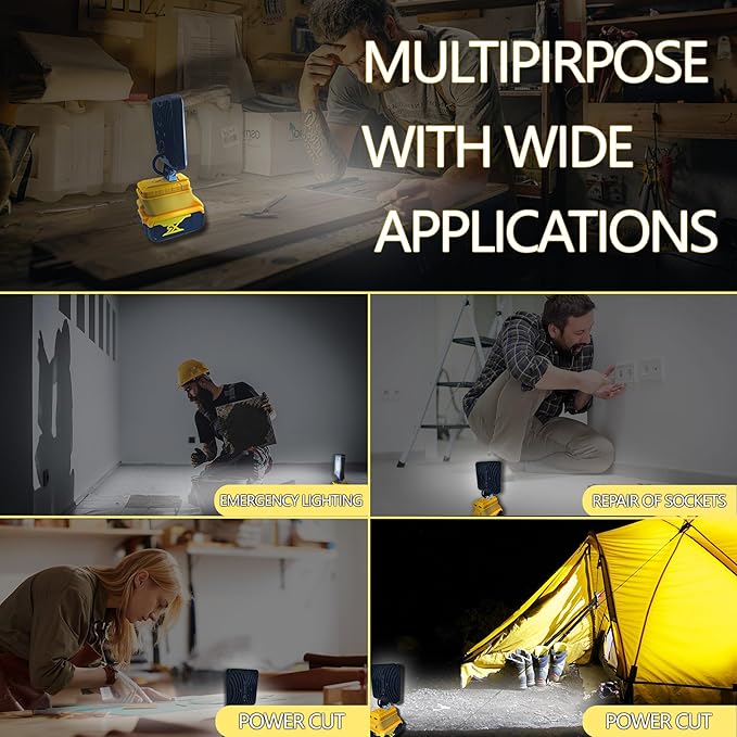 Portable Cordless LED Work Light for Dewalt 20/18v Battery, 30W 3000Lumens Flood Lights Outdoor for Dewalt 20V Battery, Underhood Work Light with Two USB Charging Port for Emergency, Workshop, Garage