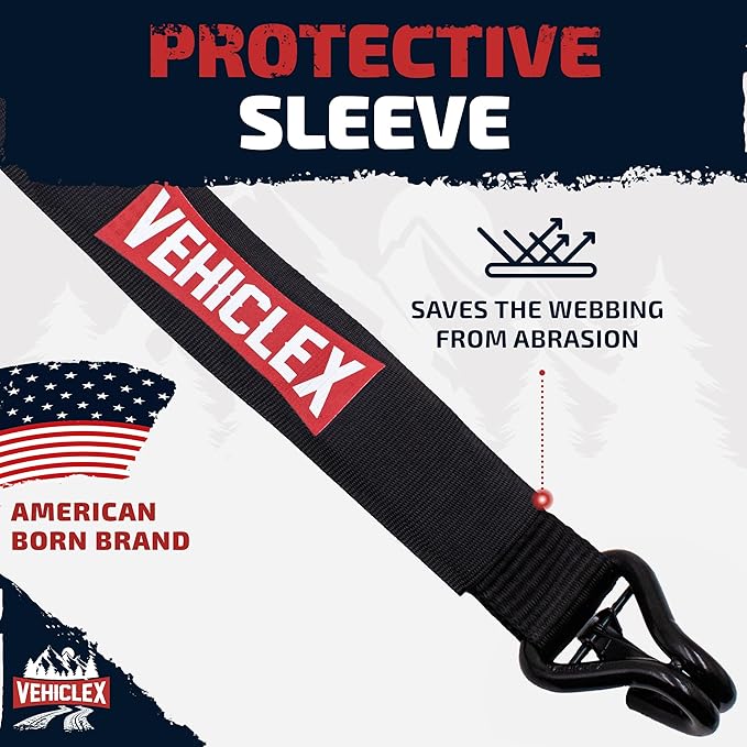 Vehiclex Car Tie Downs with Double J-Hooks - Heavy Duty 2PK, 2" x 8ft Car Hauling Straps for Trailers, 11,000 lb Breaking Strength