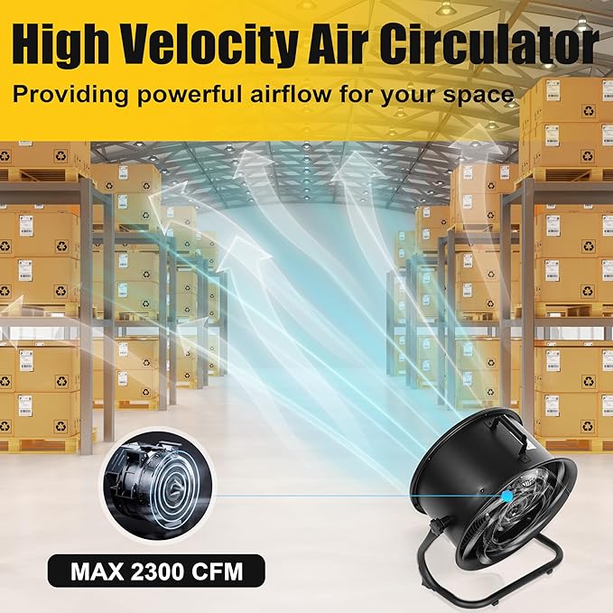 Xcity 14 Inch Metal Drum Fan, Max 2300 CFM High Velocity Industrial Floor Fan With 3 Speed & 360° Tilt For Garage, Workshop, Commercial, Patio