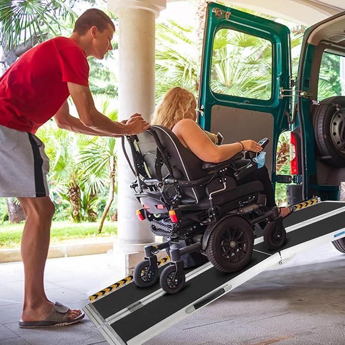 7 FT Portable Wheelchair Ramp for Home Step, Aluminum Handicap Ramp with Non-Skid Surface and Reflective Strips,Weight Capacity 600 LBS