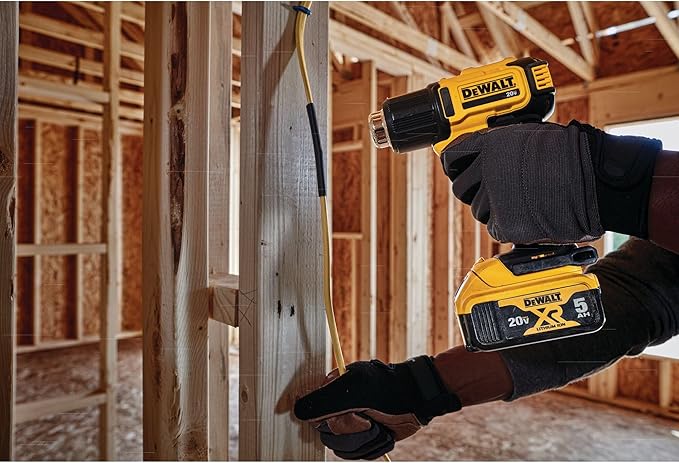 DEWALT 20V MAX Heat Gun, Cordless, Up to 990 Degrees, 42 Minutes of Run Time, LED Light, Heatgun with Flat and Hook Nozzle Attachments,Tool Only (DCE530B)