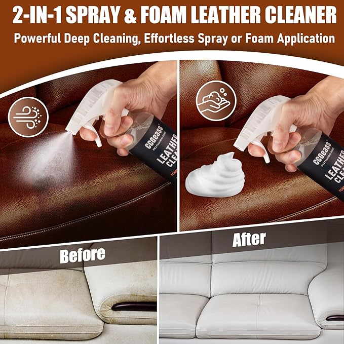 Leather Cleaner and Conditioner Kit – 2×16oz | Leather Cleaner for Car Seats, Furniture, Couches, Shoes & Boots | pH-Balanced, Non-Greasy, Restores & Protects All Leather