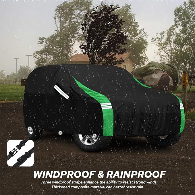 Car Cover Compatible with Jeep Wrangler Waterproof 4 Door Custom Fits for TJ YJ CJ JK JL, Outdoor Full Exterior Rain Snow Dust UV Protection with Driver Door Zipper