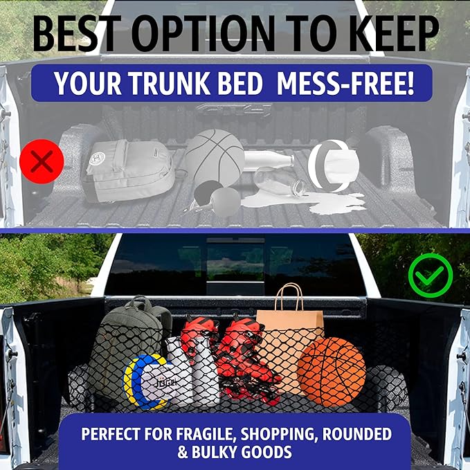 Envelope Style Trunk Mesh Cargo Net for GMC Sierra 2013-2025, Automotive Exterior Accessories - Premium Car Trunk Storage Organizers, Cargo Bed Net for Pickup Truck, Smart Vehicle Storage Organizer