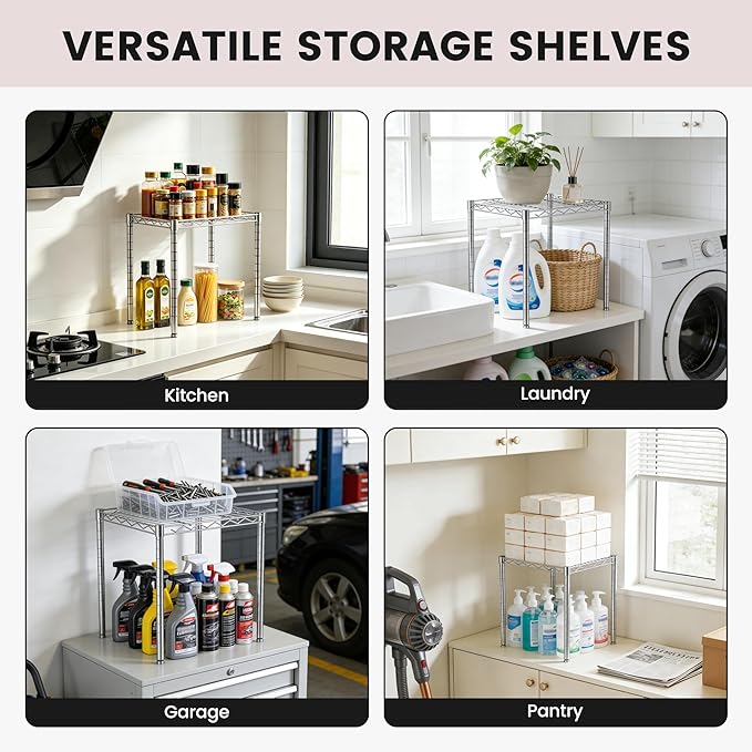 Xcity Storage Shelves, 1 Tier Heavy Duty Metal Shelving Unit, 350 LBS Capacity Adjustable Steel Wire Shelf Organizer for Pantry, Kitchen, Garage, 14" D x 14" W x 15" H, Chrome