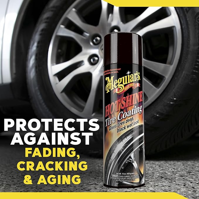 Meguiar's Hot Shine High Gloss Tire Coating, 6 Pack (6 x 15 oz = 90 oz Total) Aerosol Tire Shine Spray for Deep Black Wet Look Tires on Cars Trucks and SUVs After Car Wash Detailing