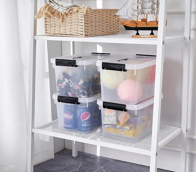 Clear Storage Latch Box/Bin, 2-Pack Plastic Organizing Container with Handle and Lids (7 QT/16QT)