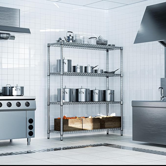 M MZG 2800 LBS 59" W 4 Tier Storage Shelves Rack Metal Wire Shelving Unit, Storage Standing Shelf Organizer for Laundry Bathroom Kitchen Pantry Garage Utility Room, Chrome 17.7" D x 59.1" W x 70.4" H