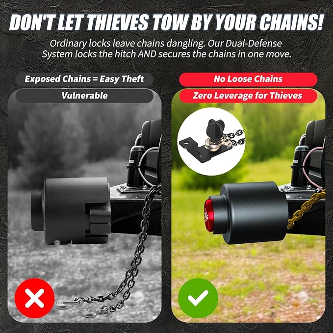 Trailer Hitch Lock for 2-5/16 Inch Coupler with Safety Chain Lock, Heavy Duty Anti-Theft Trailer Tongue Coupler Lock for RV, Boat, Dump & Cargo Trailers (Red)
