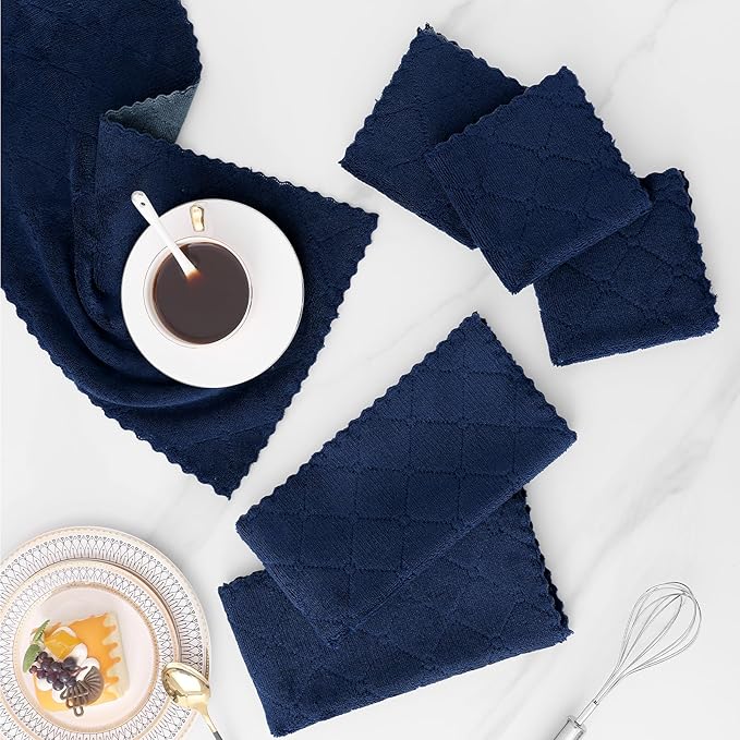 Mordimy 12 Pack Kitchen Cloths Dish Towels (10" x 10", Dark Grey & Navy Blue), Super Soft and Absorbent Dish Cloths, Coral Velvet Microfiber Cleaning Cloth, Nonstick Oil Fast Dry Dishcloths