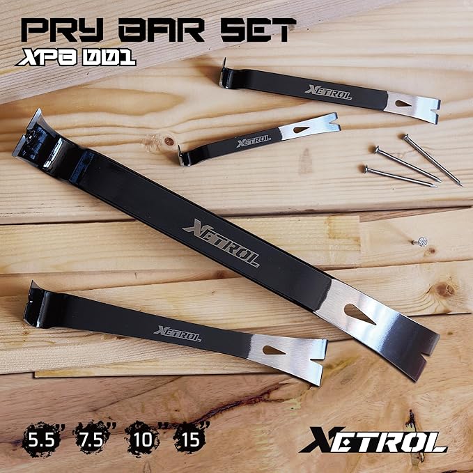 4-Piece Flat Pry Bar Set -15" 10" 7.5" 5.5" Crow Bar with Nail Puller,Utility Heavy Duty Claw Bar,Mini Pry Bar for Woodworking,Prying,Lifting,Pulling,Home Remolding & Woodworking