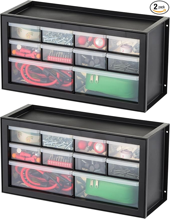 IRIS USA Small Plastic Storage Drawers, Made in USA, 10-Drawer Organizer (2 Pack) Stackable Teacher Toolbox for Crafts, Beads, Screws, Hardware, Building Bricks, Drink Mix & Water Flavor Packets-Black