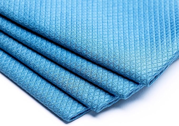 Crystal Clear Diamond Weave Glass & Chrome Microfiber Towels 12-Pack | 300 GSM 16x16 | Streak-Free Final Finish for Windows, Mirrors & Polished Surfaces (Blue)