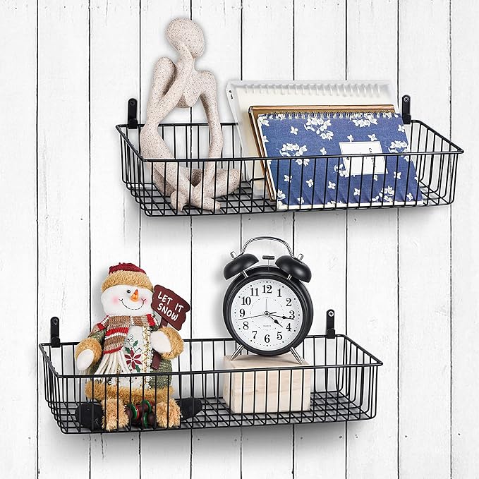 Wetheny Farmhouse Décor Metal Wire Organizer Storage Basket Bin(4 Pack)-Toilet Paper Storage-Organization and Storage for Bedroom, Bathroom, Kitchen Cabinets, Pantry, Laundry Room, Garage (Black)