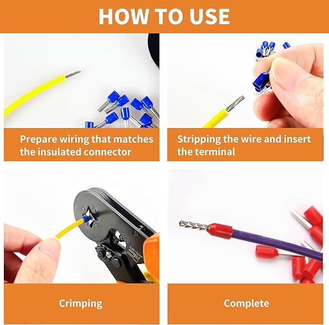 Ferrule Crimping Tool, Wire Ferrule Kit with 1200PCS Wire End Ferrules & Crimper Plier, Adjustable Ratchet Pliers for AWG 23-7 (0.25-10mm²) Electrical Wire Connectors