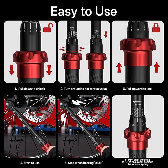 9pcs Click Torque Wrench Set, CNC Machining Handle, 1/4" 3/8" 1/2" Drive Dual-Direction Adjustable, 4-20Ft.lb / 5-45Ft.lb / 15-165Ft.lb, Dual-Scales ±3% Accuracy for Bicycle Motorcycle Car
