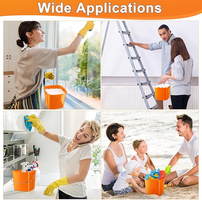 Zhehao 6 Pcs 3 Quart Bucket for Cleaning Small Sanitizer Bucket for Restaurant Square Plastic Pail with Handles for Home, Offices, Commercial Use, Food Service(Orange)