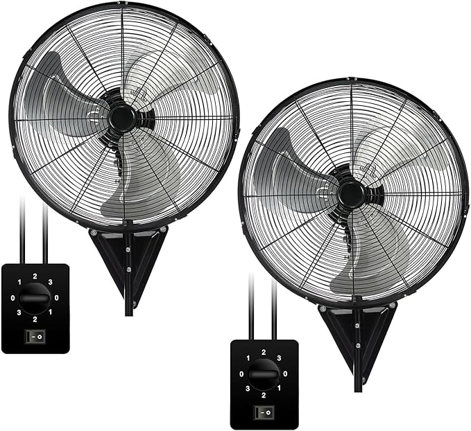 AZOUTDOOR 2 Pack 20 Inch Wall Mount Fans, Oscillating Fan with 3 Speed Settings, High Velocity Fans with Adjustable Tilt for Commercial, Industrial, Warehouse, Workshop, Garage