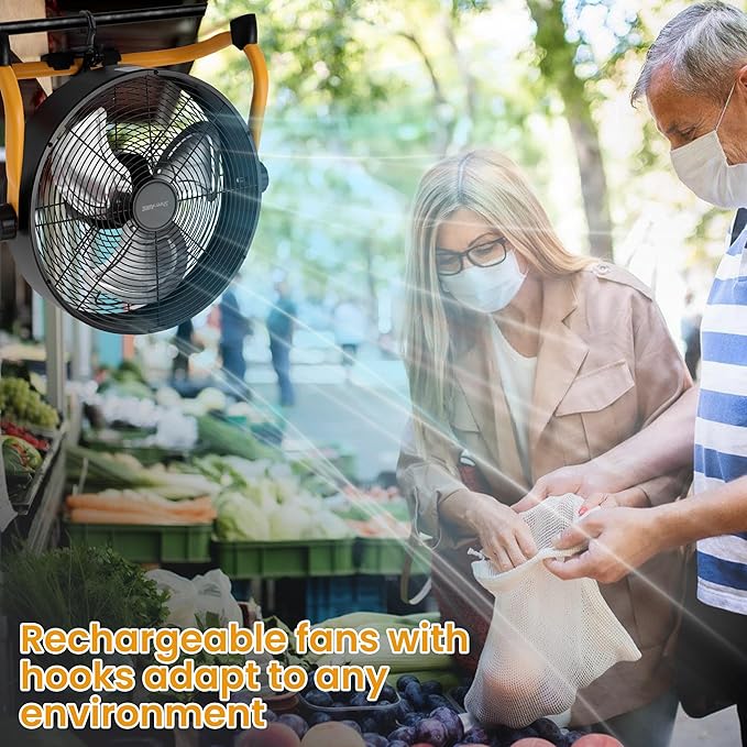 15" Rechargable Battery Operated Fan for Camping,12 Speeds Cordless Floor Fan，Rechargeable Portable Fan for Travel Indoor Outdoor, 12000mAh, 360°Manual Tilt